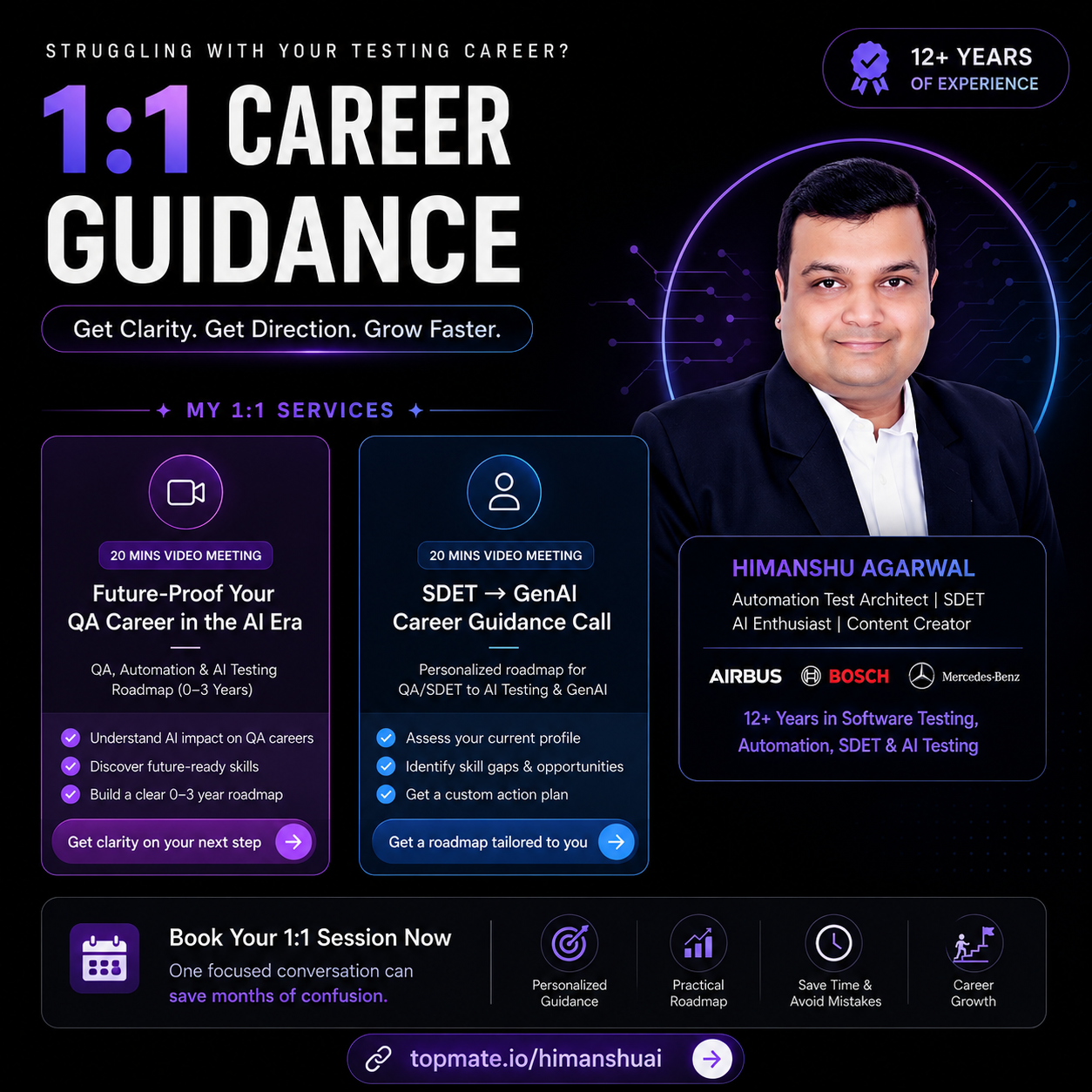 Himanshu Agarwal 1:1 Career Guidance — Topmate consulting services.
